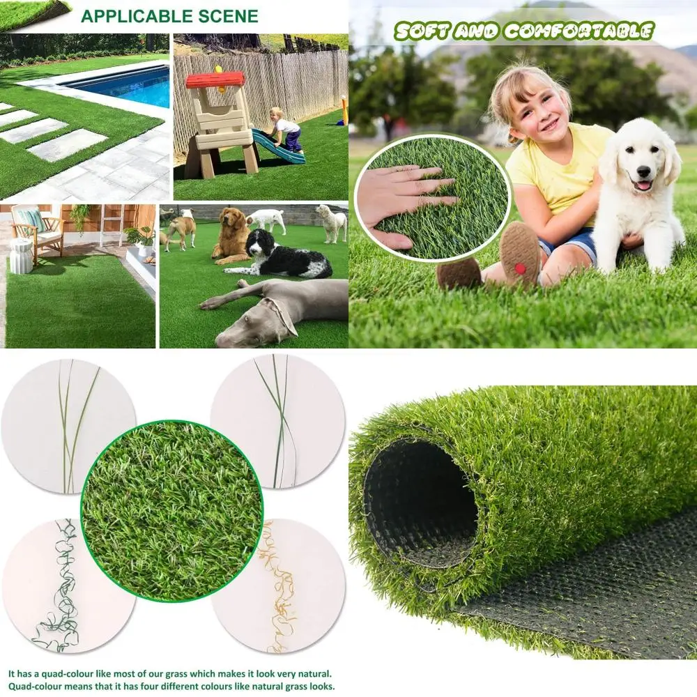 

Realistic Synthetic Turf for Lawns, 15ft x 25ft, Ideal for Pet Areas and Gardens, Drainage Holes Included, Customizable Options