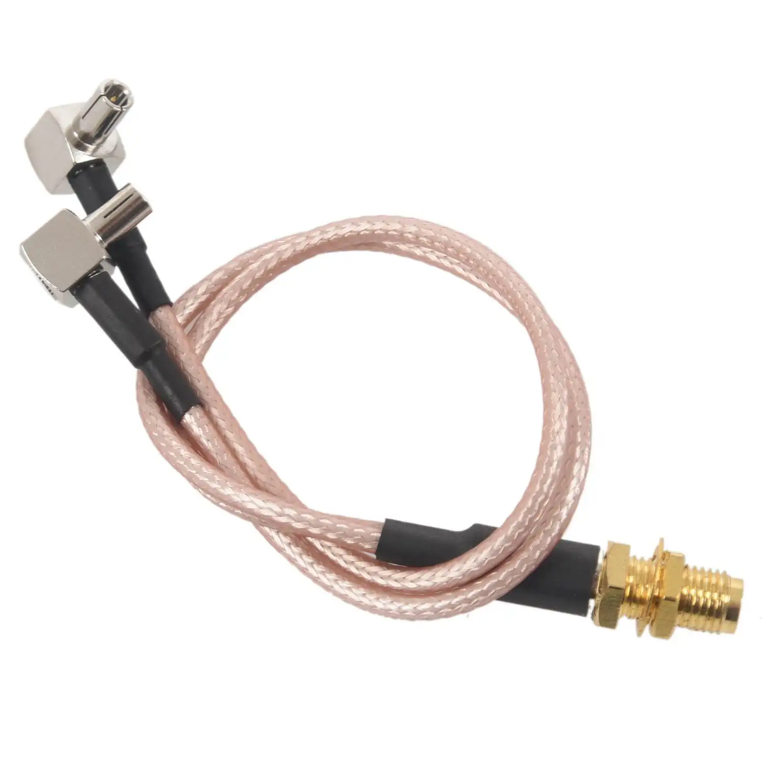 8 inci SMA perempuan Ke Y tipe 2 X TS9 sudut laki-laki konektor Splitter Combiner kabel, emas & perak