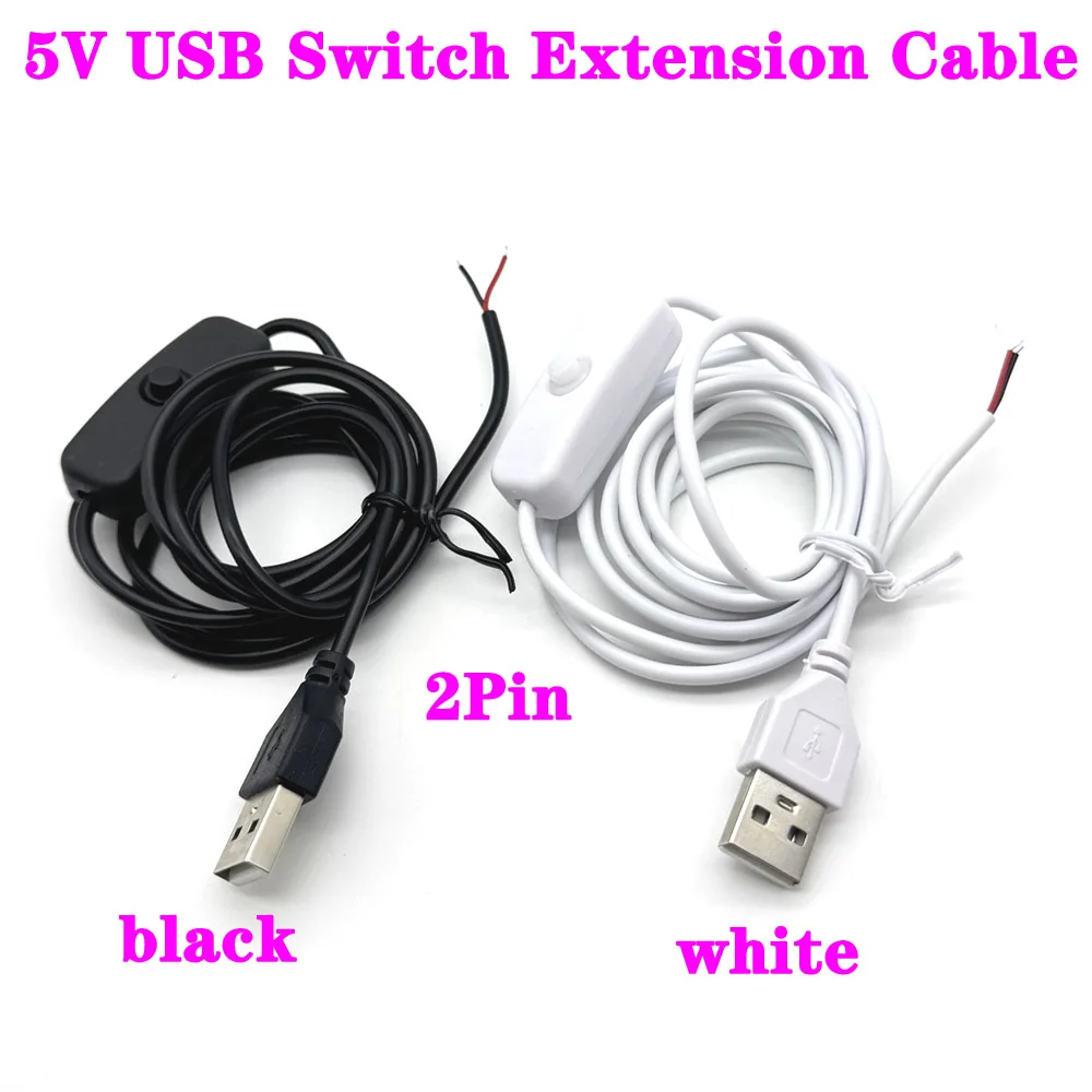 2Pin USB Type C Extension Cable with On/Off Switch Button USB-C For LED Lighting DIY Power Cord 5V Universal
