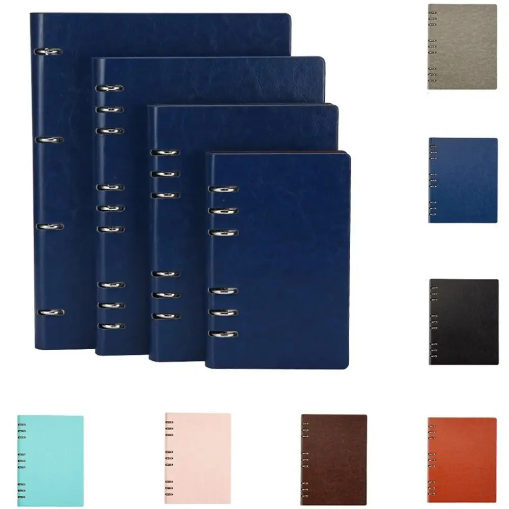 Portable Hollow Loose-leaf Notebook Thickened Lined Pages Detachable Notepad PU Leather Hard Cover Binder Journals Meeting