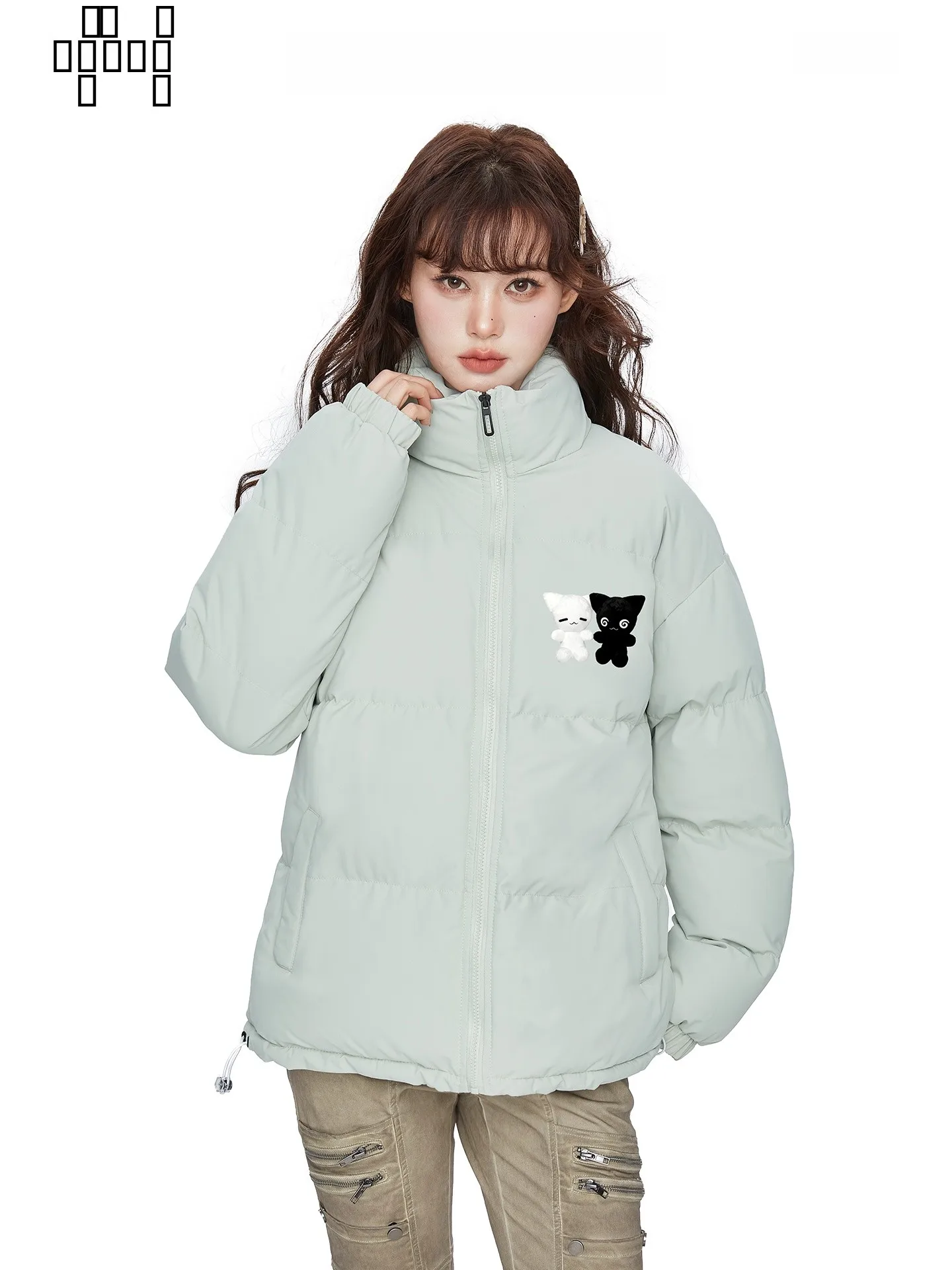 

Утепленная хлопковая куртка с воротником-стойкой и принтом для женщин, модная зимняя верхняя одежда для пар, свободный крой, на молнии, для повседневной носки