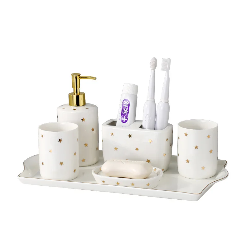 Wash Set Light Luxury Creative Star Mouth Cup Toothbrush Rack Lotion Bottled Soap Box Tray Ceramic Home Bathroom Accessories