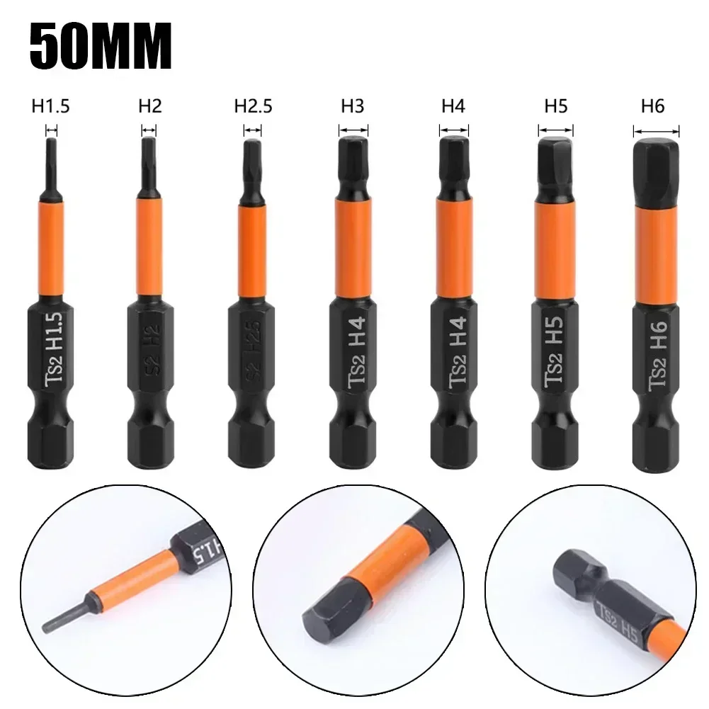 1PC Magnetic Hexagon Screwdriver Bit 50MM Length 1/4 Inch Hex H1.5 H 2 H2.5 H3 H4 H5 H6 For Electric Screwdriver Drill