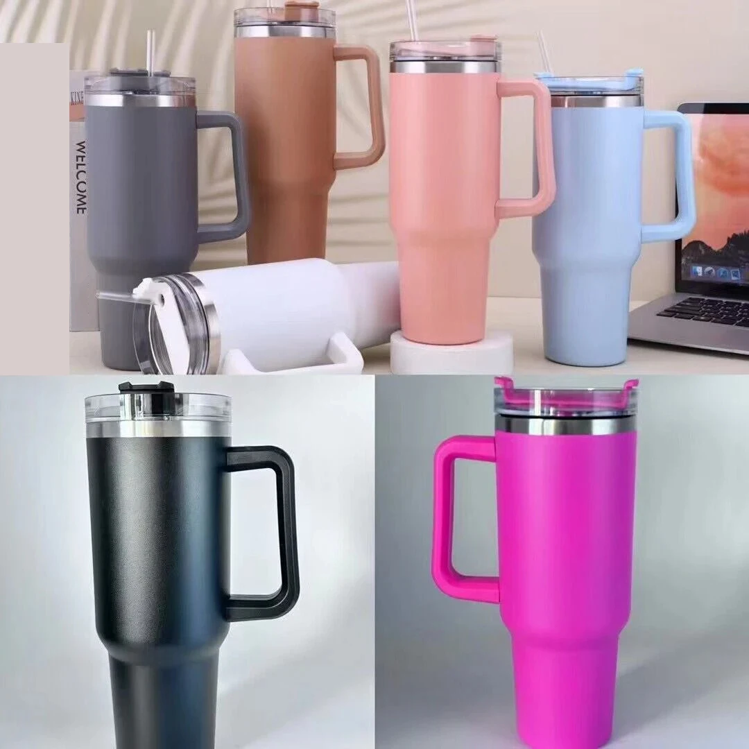 40oz Vacuum Quencher Tumbler With Lids Straw Stainless Steel Coffee Handle Insulated Tumbler Termos Cup Portable Water Bottle