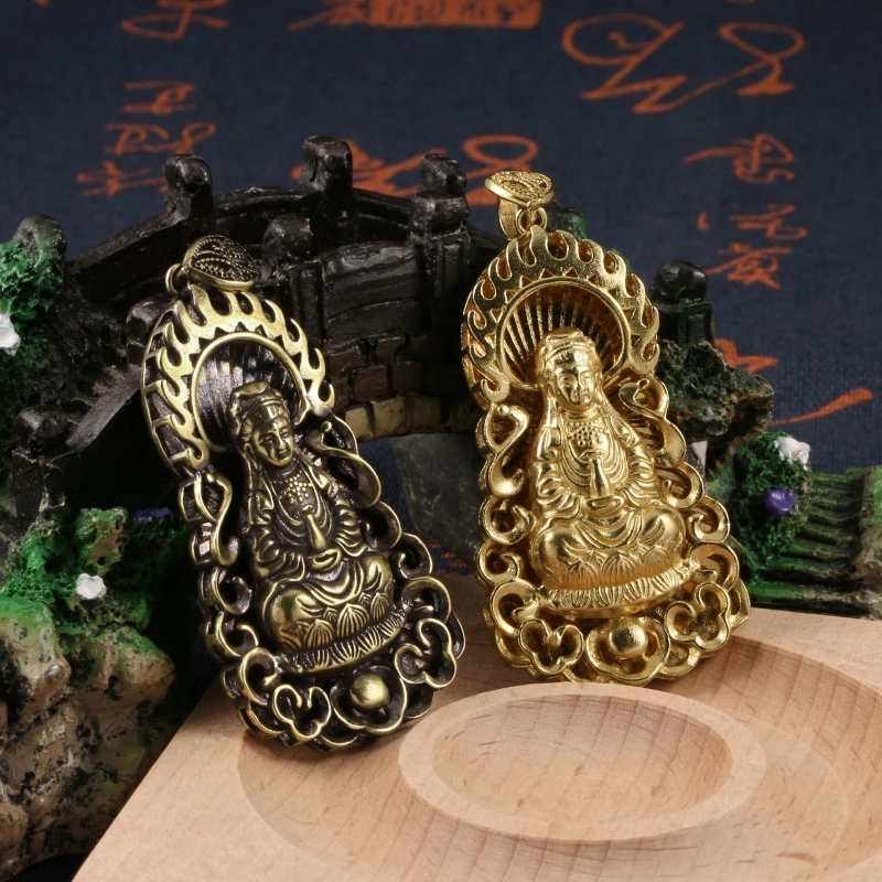 

Brass Micro Carved Guanyin Bodhisattva Retro Car Pendant