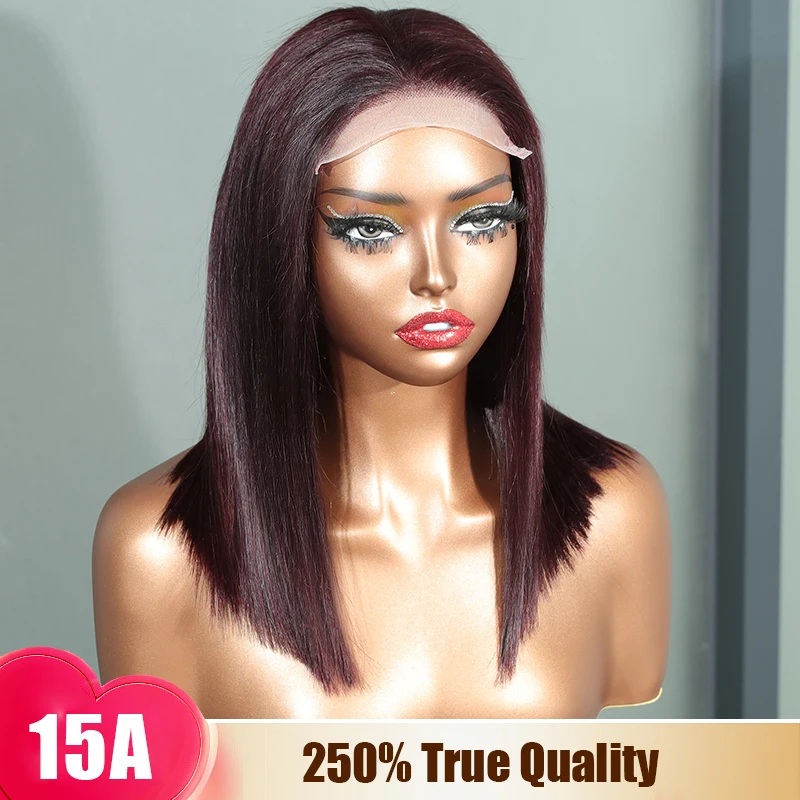 

5x5 бесклеевых кружевных париков # J99 Красный бордовый прямой парик Парики из натуральных волос Предварительно выщипанный парик 250% 300% Плотность сырые вьетнамские волосы 100%