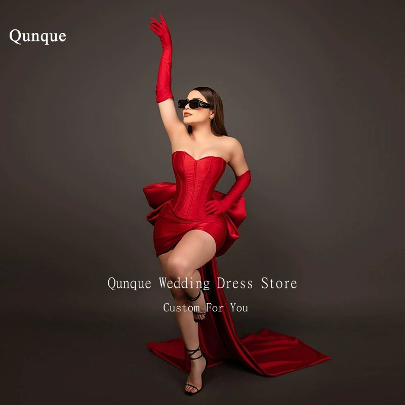 

Qunque Sweetheart Birthday Outfits Women Customized Short Cocktail Dresses Backless Lace Up Back Bow Mezuniyet Balo Elbiseleri