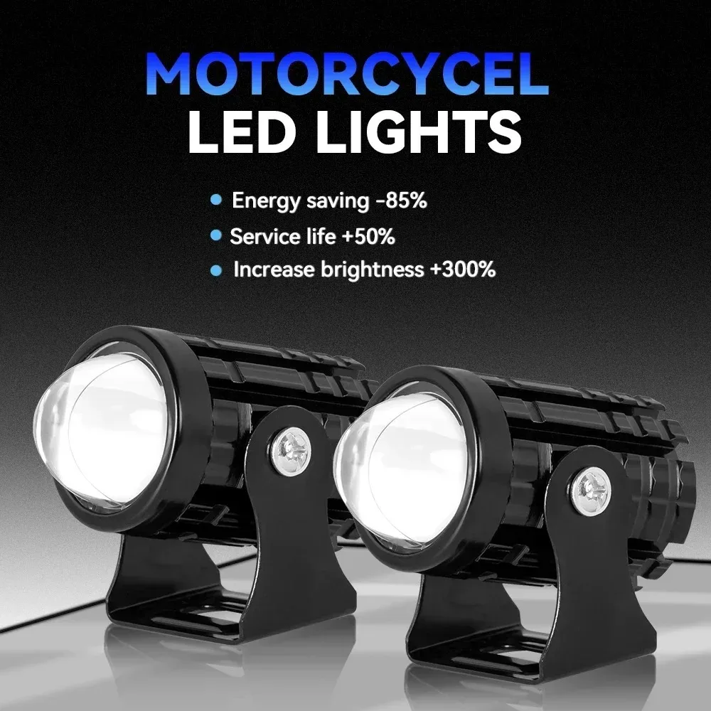 1pc/2pcsUniversal Motorcycle LED Headlight Projector Lens Dual Color ATV Scooter Driving Lamp Fog Light Auxiliary Spotlight Lamp