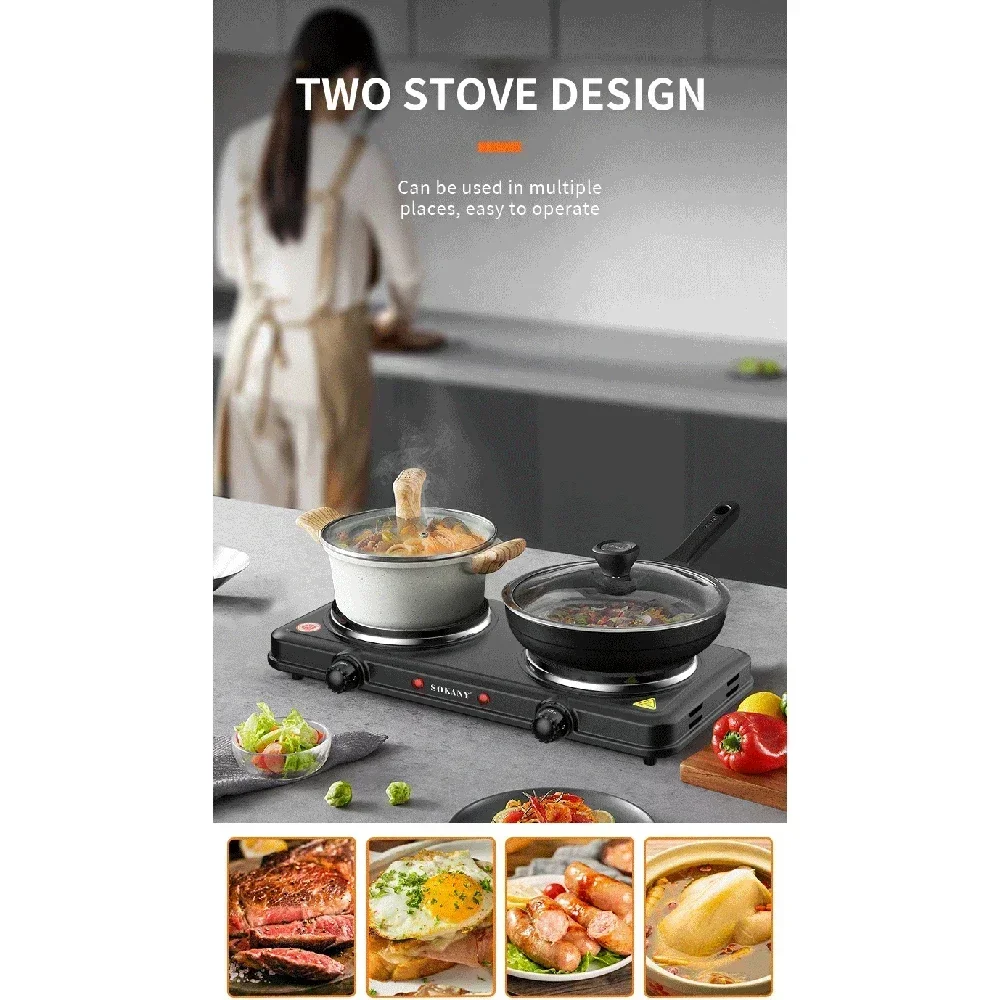 2000W Multifunctional Kitchen Double Pot Electric Stove, Portable Kitchen, Suitable For Home, Outdoor, Office Use