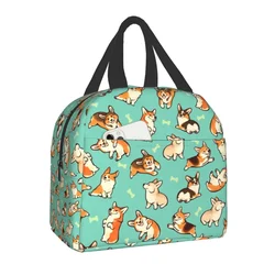 Cute Jolly Corgis Portable Lunch Box Waterproof Thermal Cooler Food Insulated Welsh Corgi Dog Lunch Bag For Women School Work