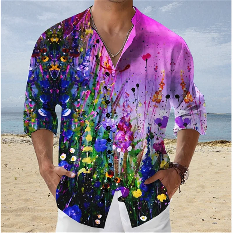 Camisa con cuello levantado para hombre, ropa informal con botones, tela suave y cómoda, al aire libre para fiesta, moda Popular, 2023