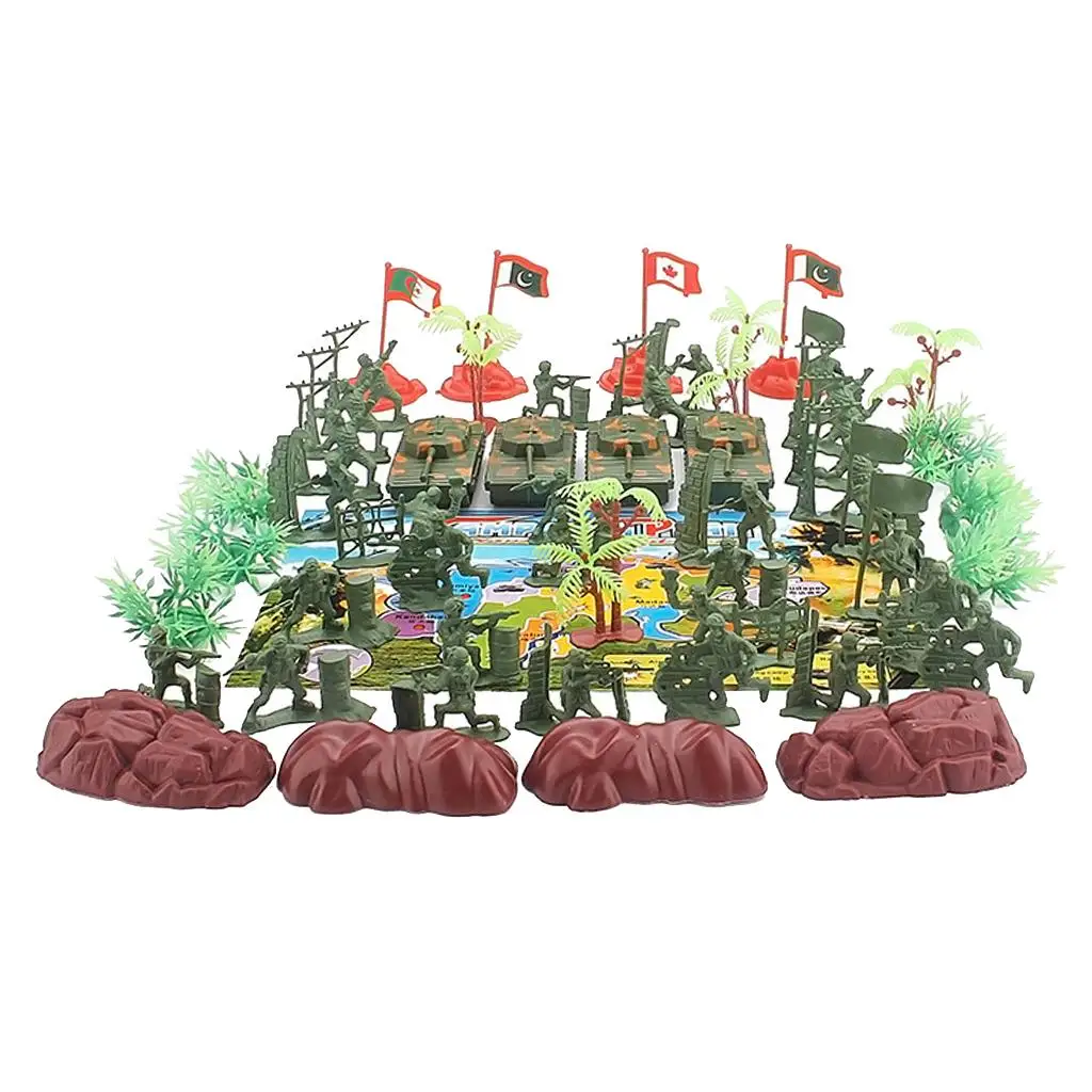 Ensemble de figurines militaires en plastique, jeu de soldats, 4 drapeaux, 2 po, 52x