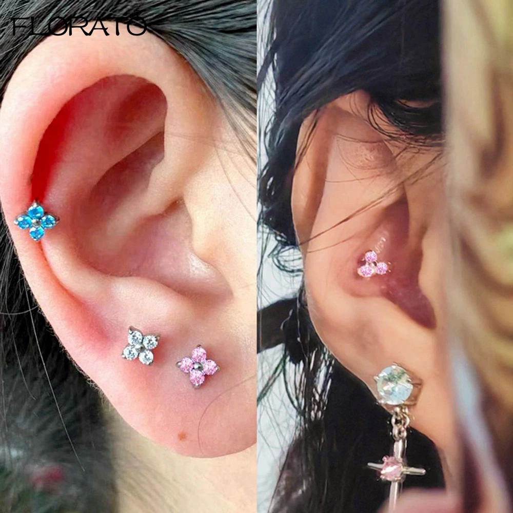 925 Sterling Silver Needle Cute Pink Crystal Pendant Earrings Sparkling Zircon Hoop Earrings for Women Fashion Piercing Jewelry