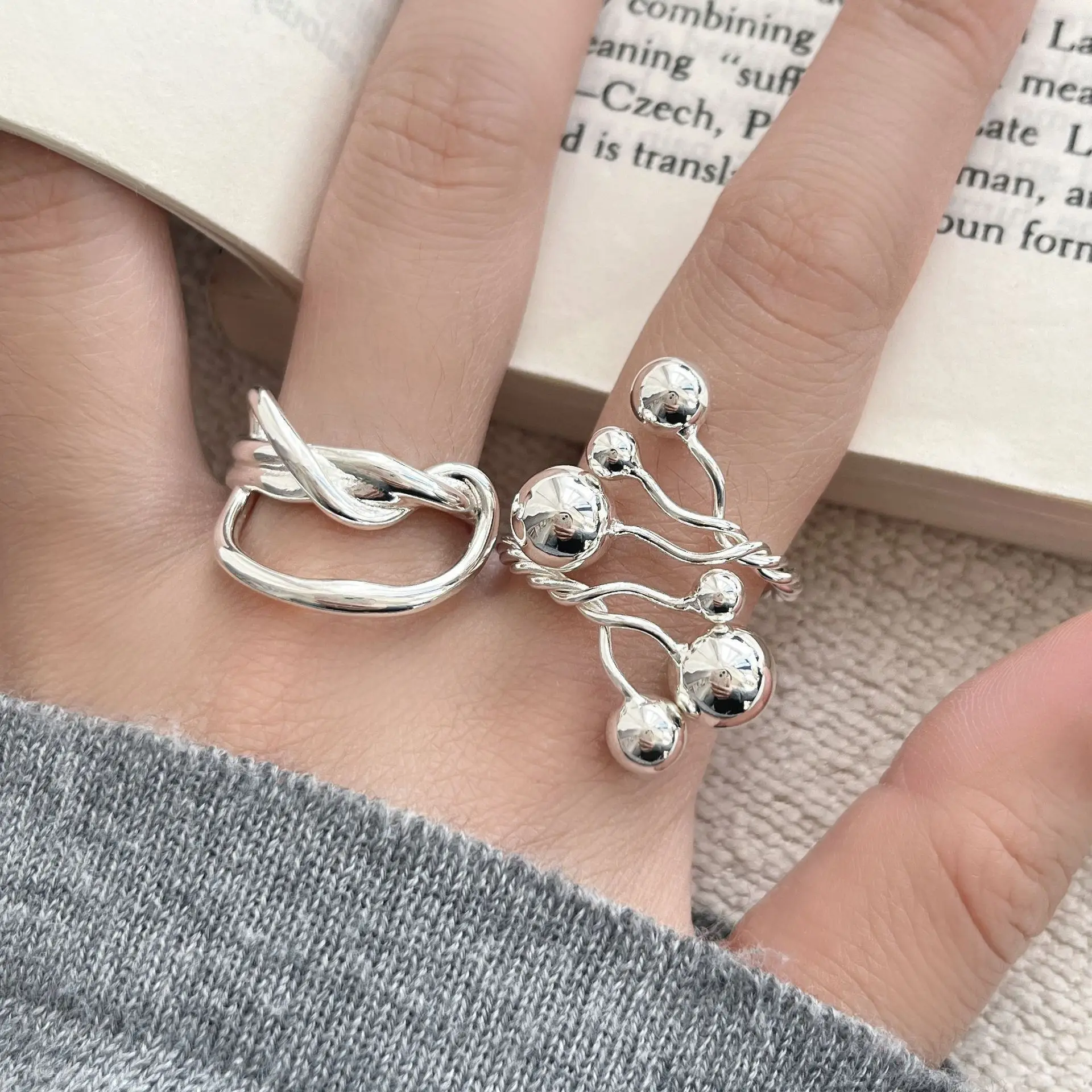 

PANJBJ Кольца из стерлингового серебра 925 пробы для женщин, ажурный дизайн, в стиле панк/хип-хоп, ювелирные изделия, подарок, гипоаллергенные, оптом