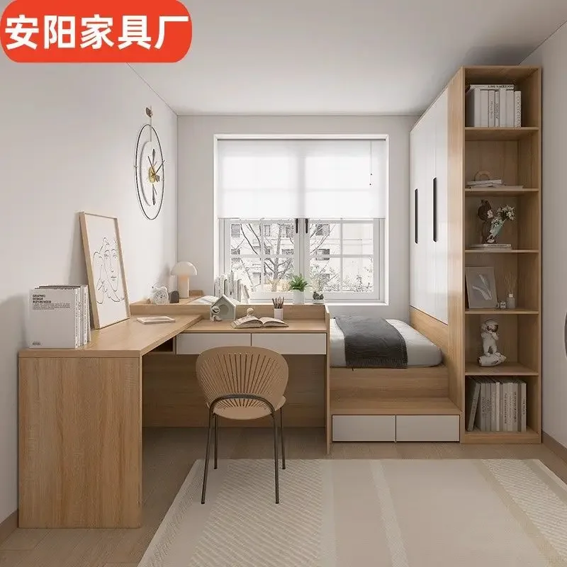 Small unit bedroom tatami with desk, bed, wardrobe, integrated panel single bed