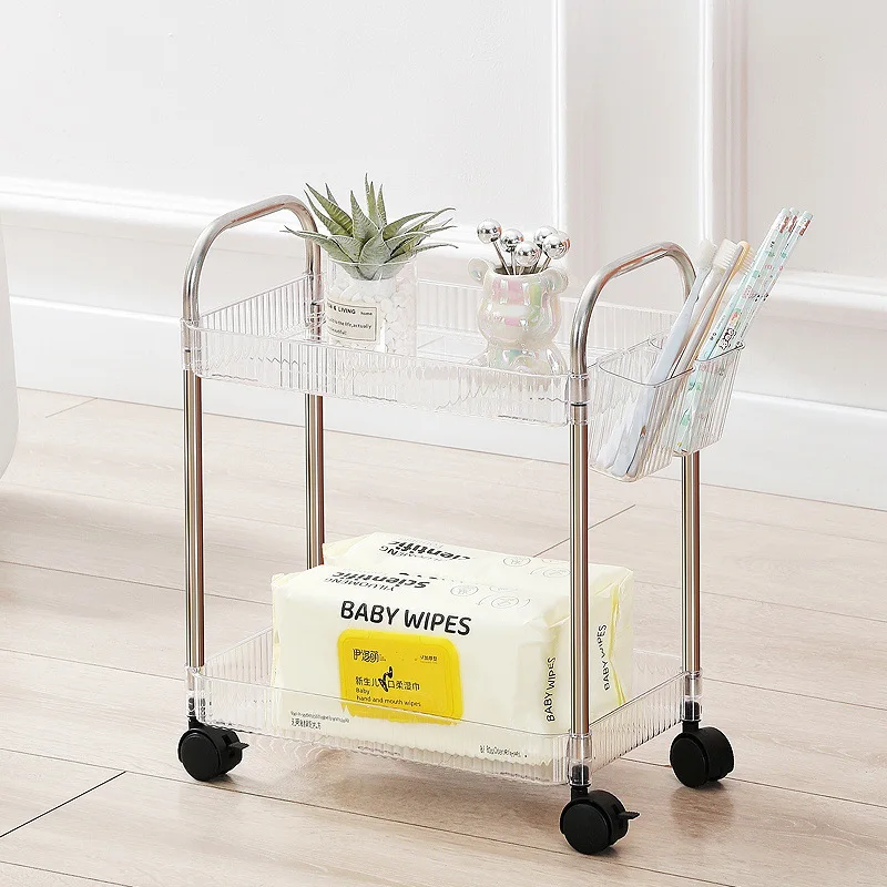 تخزين الرف عربة Ins شفافة عربة صغيرة تخزين الرف الطابق متعدد الطبقات الحمام غرفة نوم وجبات خفيفة لقط الرف متعددة الأغراض