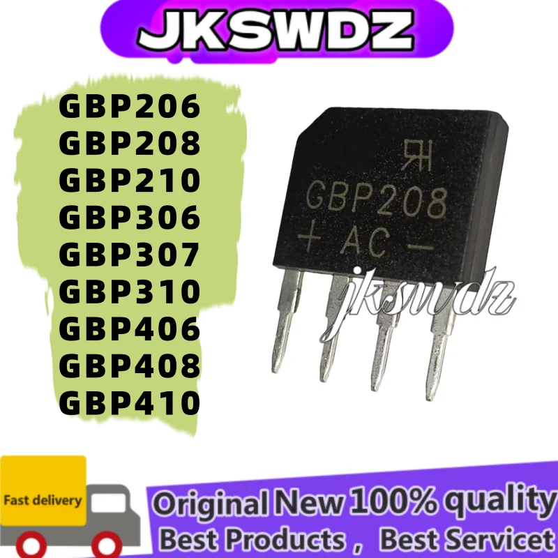 

10PCS 100% NEW GBP206 GBP208 GBP210 GBP306 GBP307 GBP310 GBP406 GBP408 GBP410 DIP-4 standard single-phase bridge rectifiers