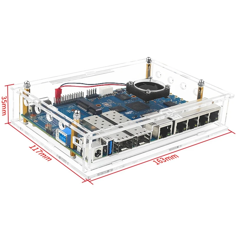 Carcasa protectora acrílica con ventilador para piezas de placa de desarrollo Banana Pi R3 BPI-R3