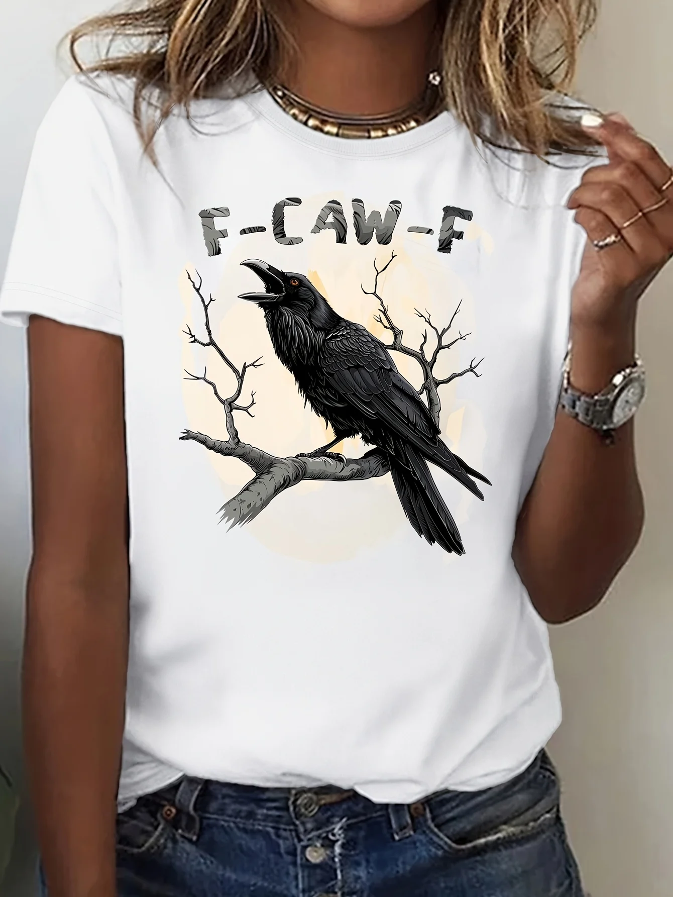 Maglietta fcawf T-shirt elegante da donna, morbida e traspirante, stampa creativa per l'uso di tutto l'anno