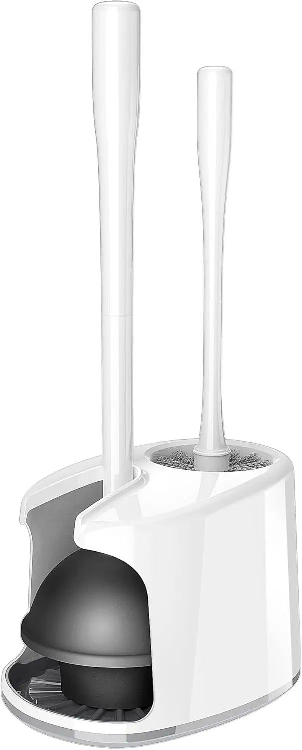 

Heavy Duty Toilet Plunger and Bowl Brush Set with Holder for Bathroom Cleaning, White, 1 Set