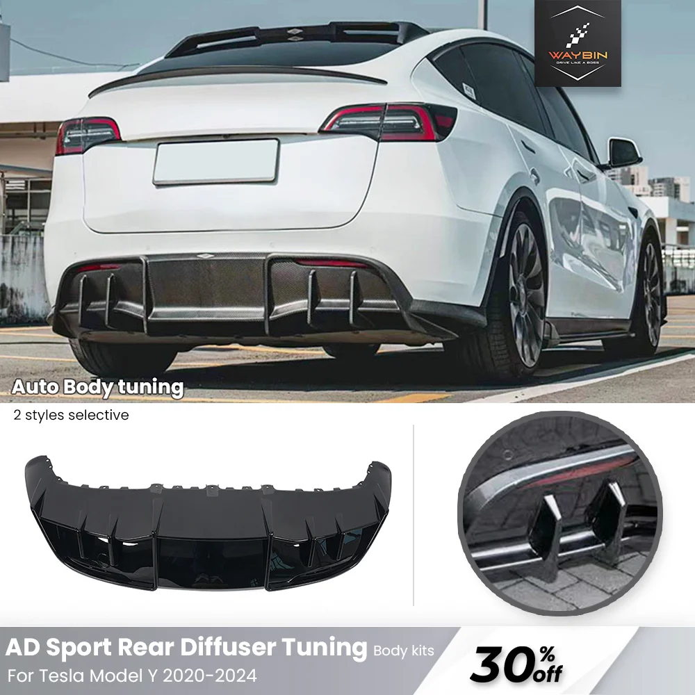 

AD Rear Bumper Diffuser For Tesla Model Y 2020-2024 Lip Chin Spoiler Body Kit Black Carbon Look Rear Bumper Lip Tuning Parts