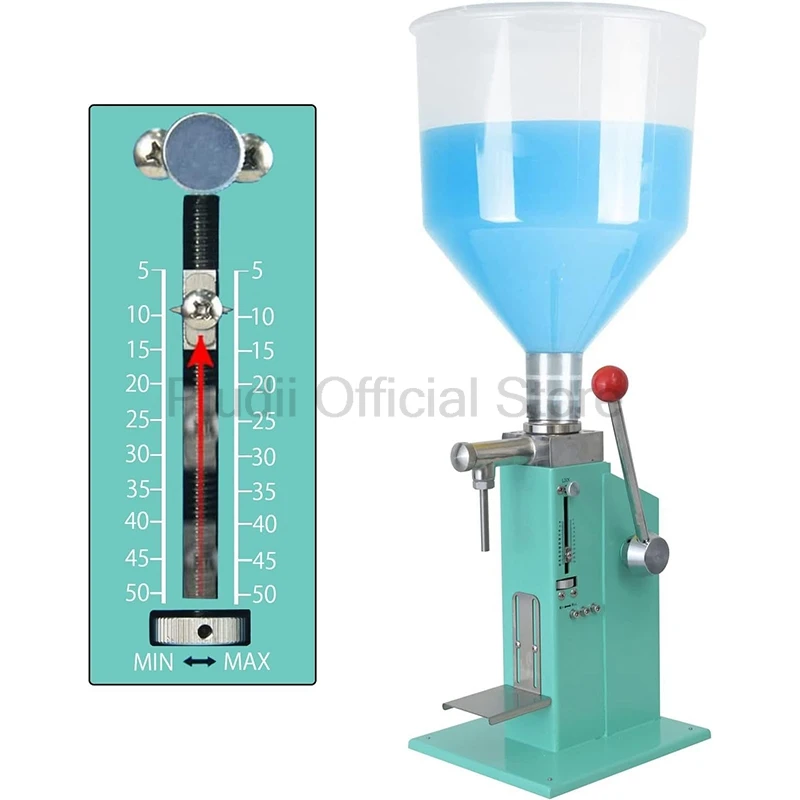 Blauw 5-50 ml handmatige pasta vloeistof vulmachine A03 commerciële dispenser vulmiddel verstelbaar voor olie honing fles vulmachine