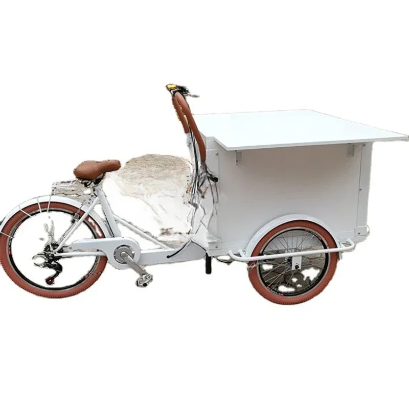 Three-wheeled human tricycle, craft tricycle, coffee, food bicycle