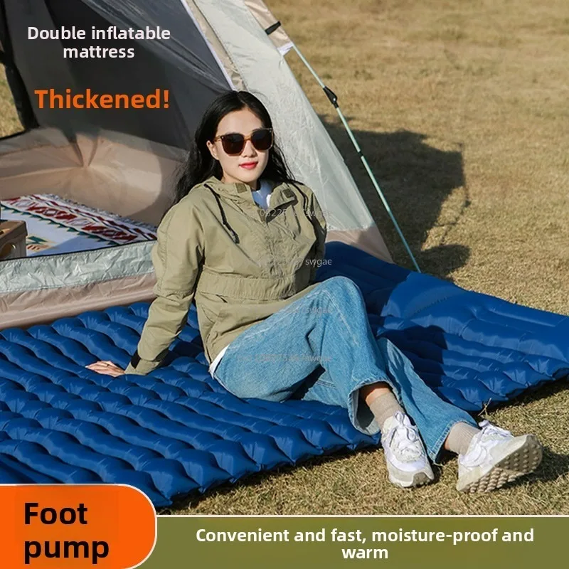 Durable Long-Lasting Portable Foot Pump Double Inflatable Camping Mat, Thickened TPU Breathable Sleep Pad for Tent Office
