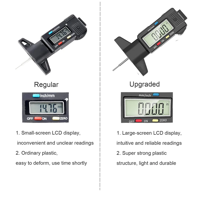 Digital Tread Depth Gauge For Car Tyre Tire Meter Thickness Gauges Automobile Tire Wear Detection Measuring Tools Depth Caliper