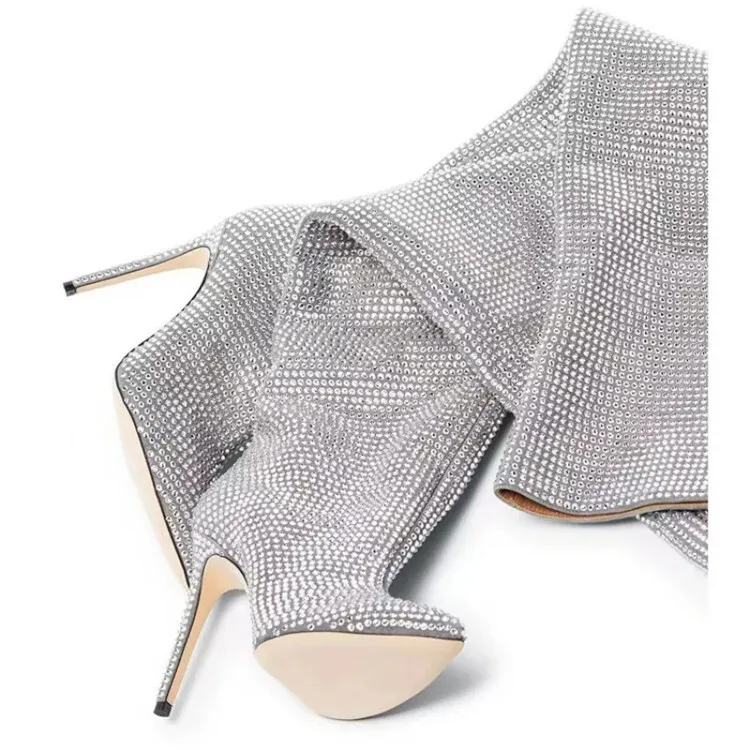2026Women's New European and American Fashion Show Starry Sky High-heeled Rhinestone Pointed Nightclub Four Seasons Boots