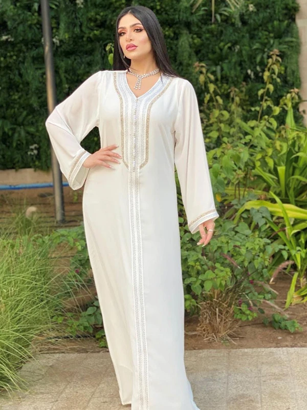 Muslim Dress Women's New Middle Eastern Clothing V-neck Abaya Robe Temperament Big Swing Long Skirt with Vest Two-piece Set