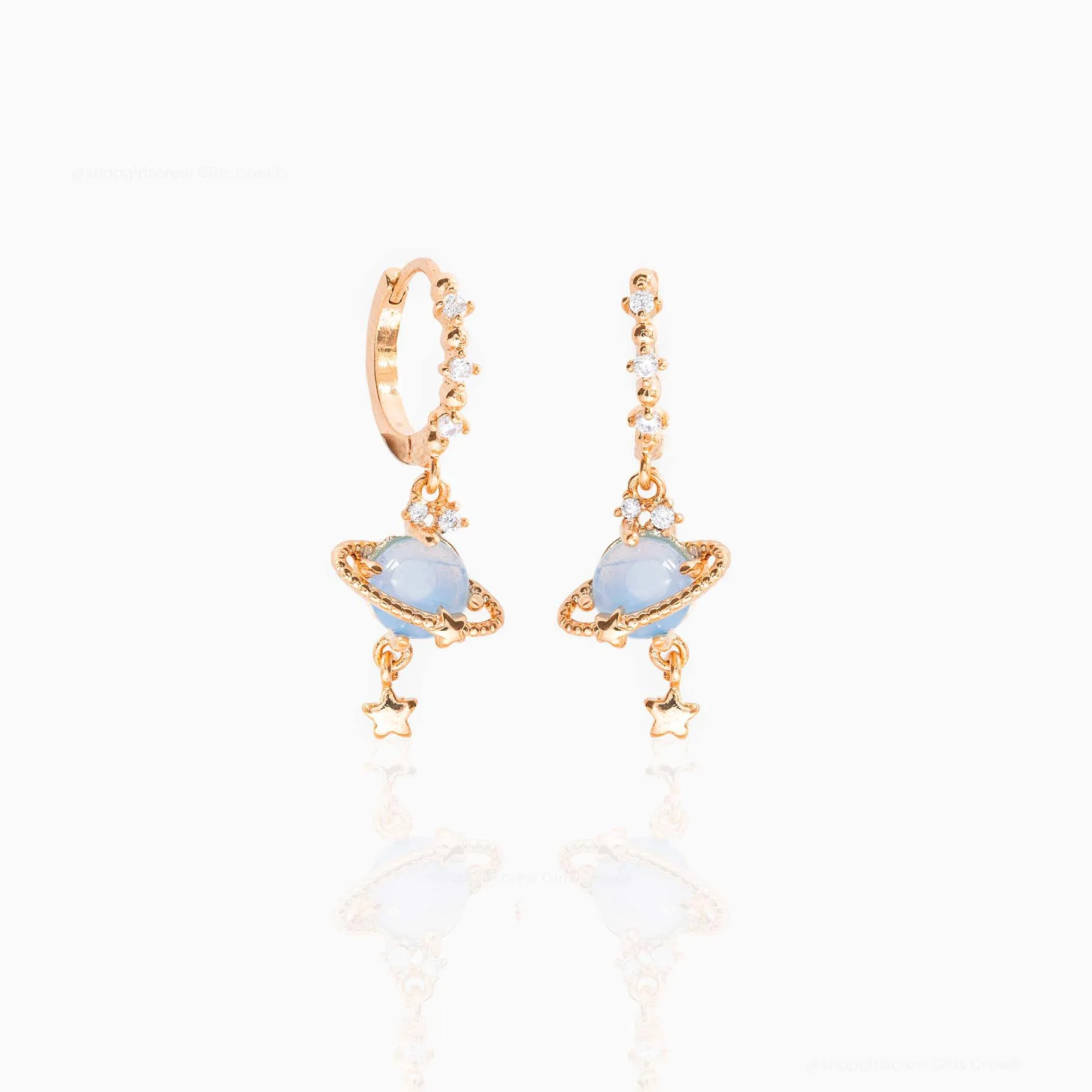 New Ins Vintage Cute Circle Star Saturn Earrings Exquisite Blue Planet Zircon Hoop Earring For Women Girls Fashion Jewelry Gift