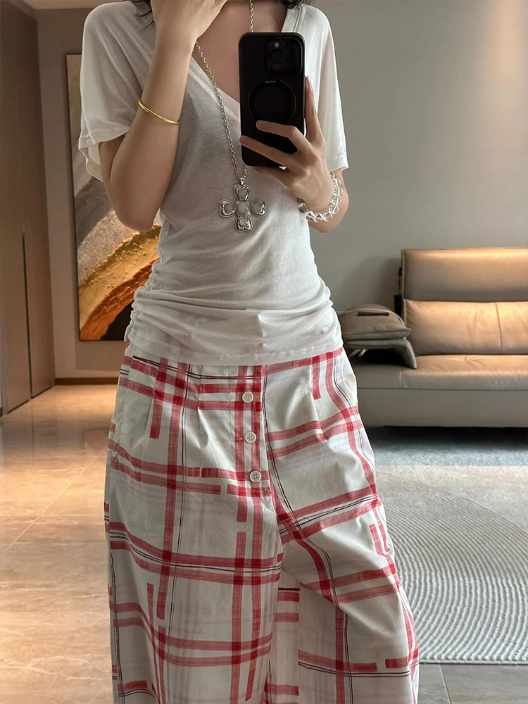 Calças Casuais de Perna Larga em Estilo Retro Americano para Mulheres, Novas Calças Longas de Cintura Alta, Soltas e Slim, Es...