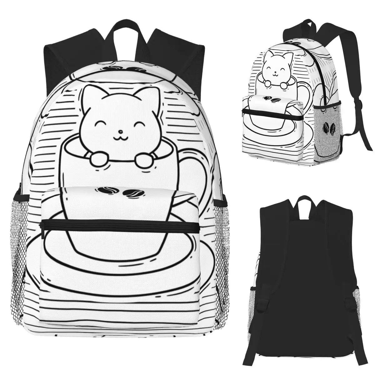 

Cute Coffee Lover Cat Design Student Backpack School Bag Hiking Travel Daypack for Boys Girls Fashion Bookbag Shoulder Bags