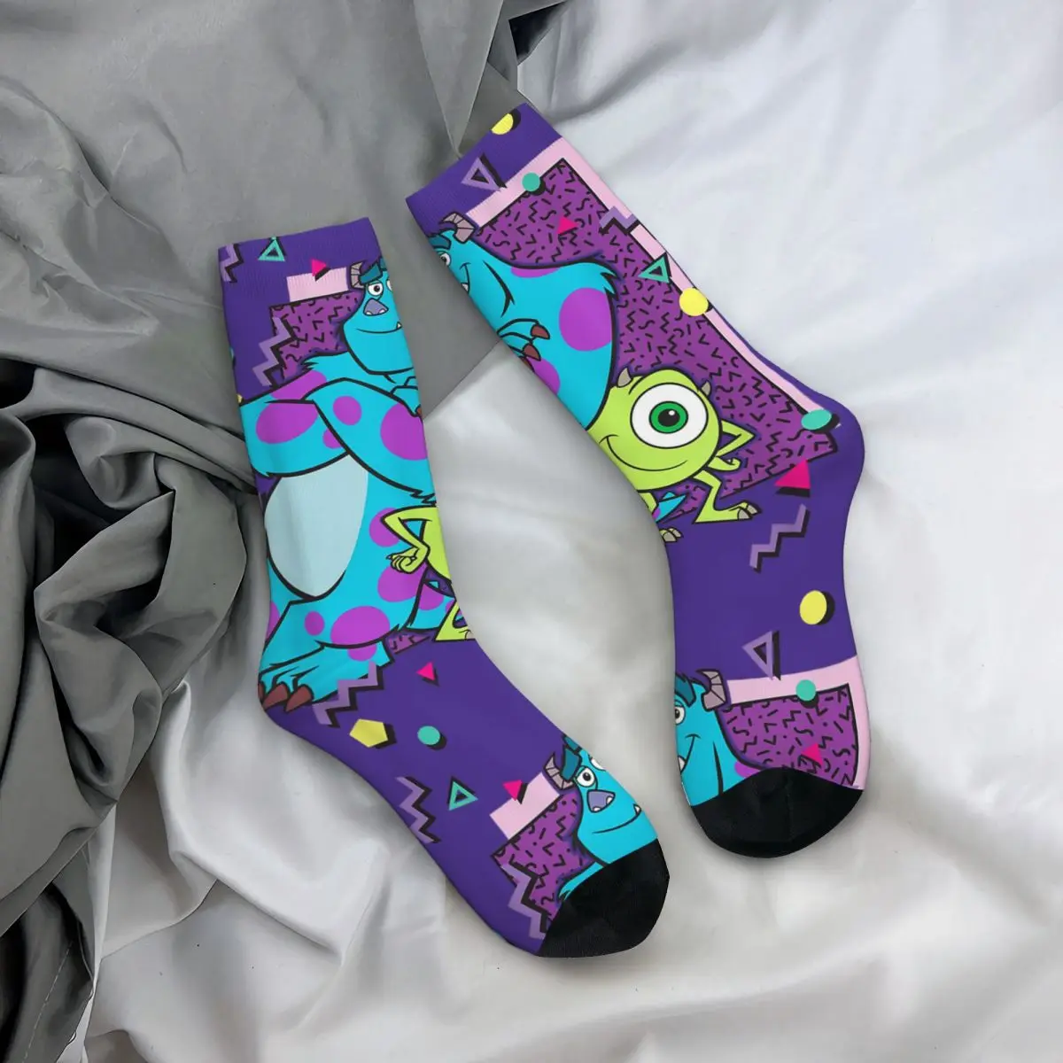 Hip-hop Monsters Inc. Mike And Sully 90\'s Style Basketball Socks Polyester Middle Tube Socks for Unisex