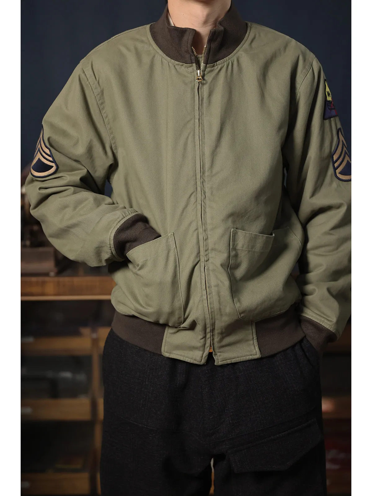 Tanker Jacket Fury American Retro Badge Short Fleece Stand Collar Military Jacket