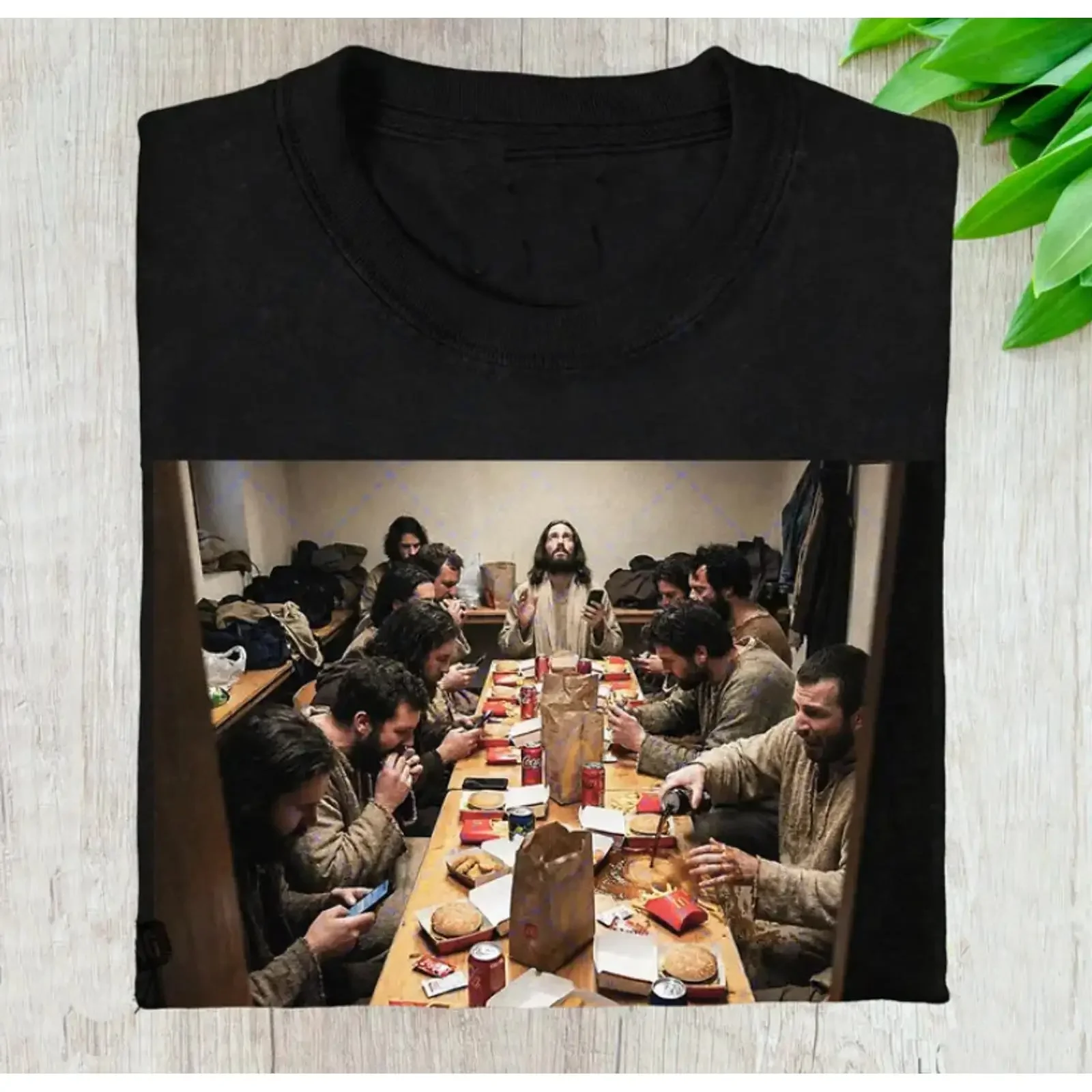 Last Supper Fast Food Parody T Shirt Jesus Apostles Meme Religious Humor vintage Washed fashion graphic designer clothes homme