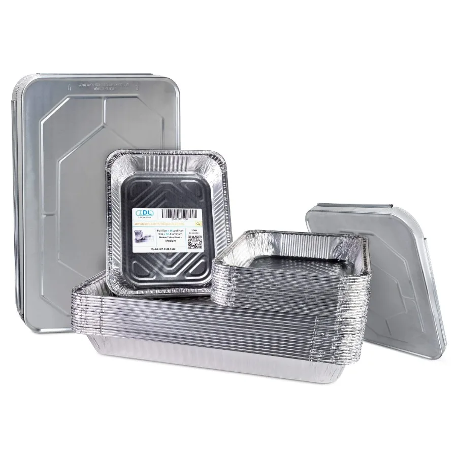 

Кастрюли из алюминиевой фольги с крышками, средний набор из 45 предметов, 15 полноразмерных и 30 парных кастрюль половинного размера + крышки, одноразовые Coo