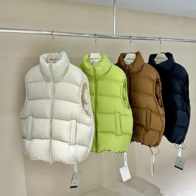 2025 Winter New Women's Stand up Collar Thickened Warm Sleeveless Down Vest High Quality Y2K Fashion High Street Goose Down Vest