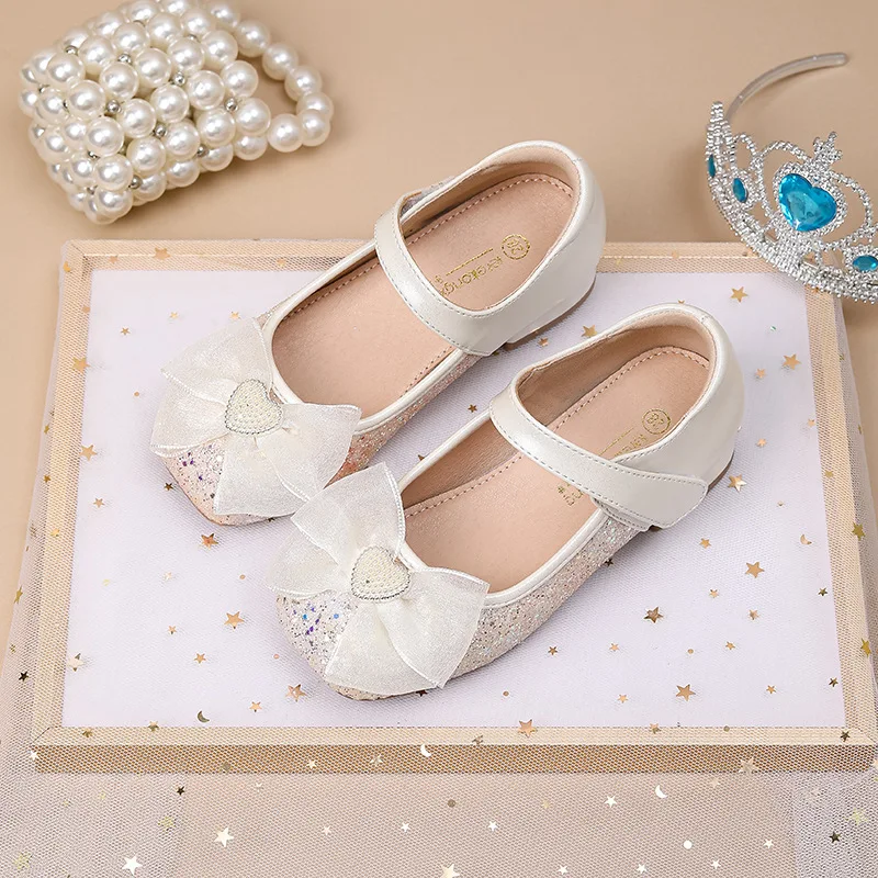 Girls Heart Accent Dress Shoes Children's Beige Blue Princess Pumps Kid's Lace Bow Height Increasing School Recital Shoes