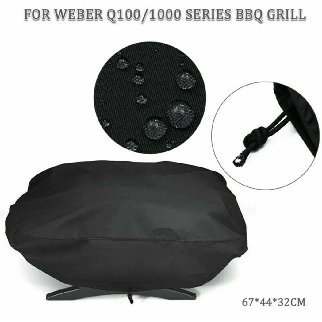 Polyester Grill Cover Portable Q1000 Rain Resistant 67*44*32cm BBQ Black Cover For Weber Grill Sun Kit New Set