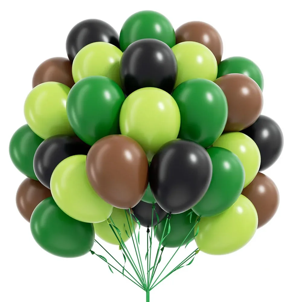 Ballons verts et bruns de 10 pouces, 60 pièces, avec marron, noir, vert citron foncé, pour décoration de fête d'anniversaire à thème de jeu dans la Jungle
