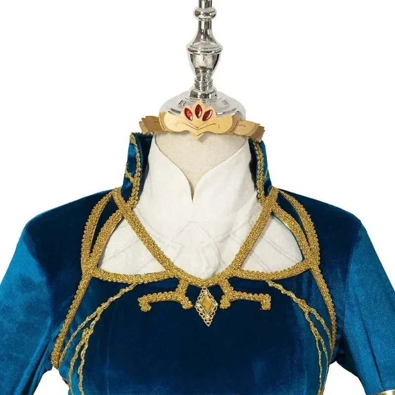 Blue Velvet Princess Dress Zelda Cosplay Costume Woman Top Skirt Outfit Full Set and Wig Are Sold Custom Sizev;2,r'6;t. view 3