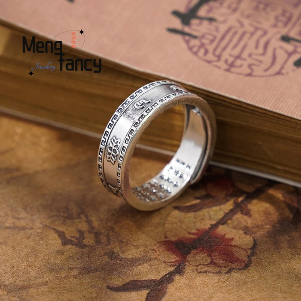 Lotus Sutra With Six-Character Mantra Adjustable Ring Trendy Luxury Exquisite High-End Popular Personality Mascots Lucky Gift