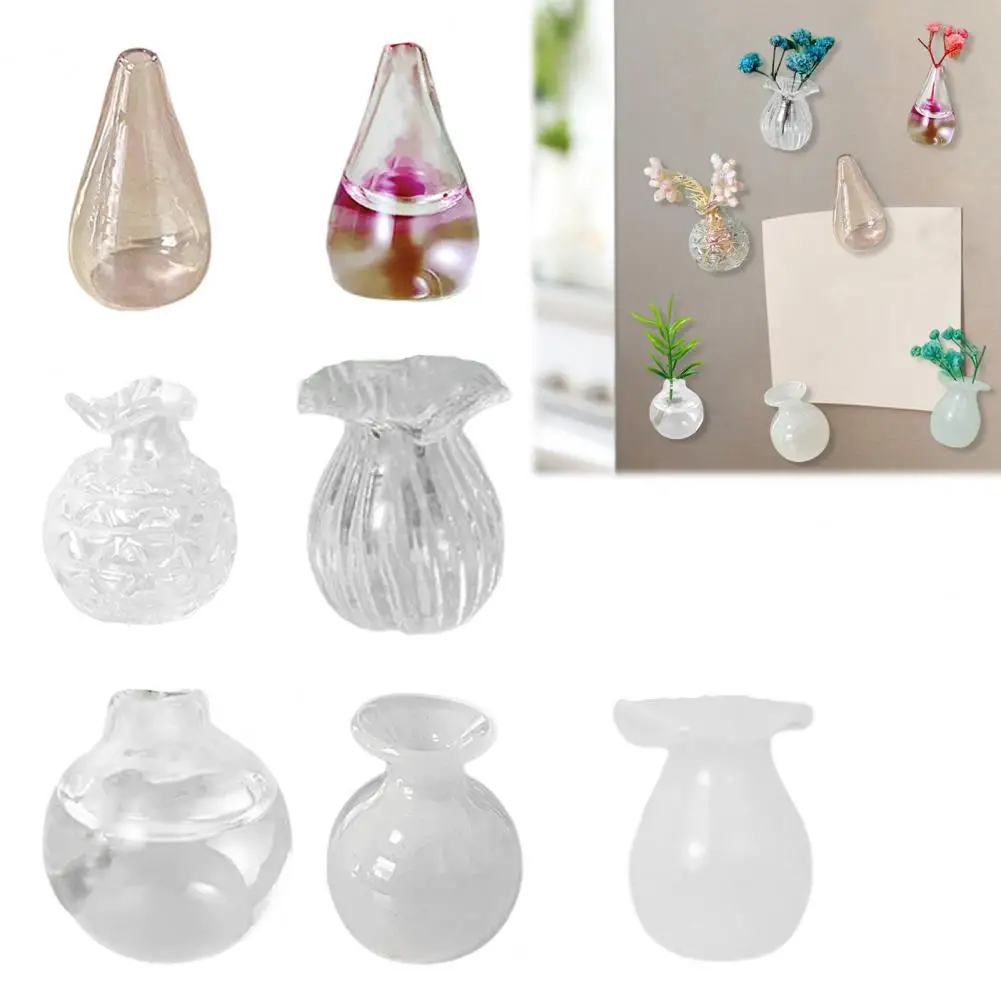 2025 Mini Glass Vase Refrigerator Decor Home Office Kitchen Locker Fridge 3D Miniature Flower Vase Decoration Ornament