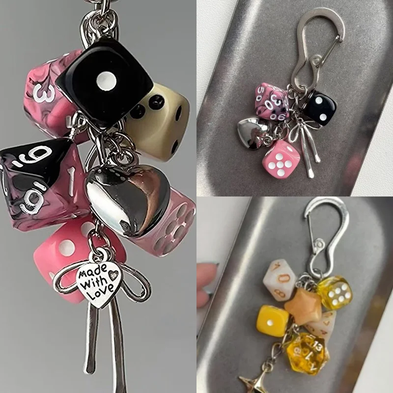 

Хип-хоп панк черный розовый игральные кости брелок для бильярда Y2K Lucky Dice Starburst кулон сумка подвески подвески крутой орнамент аксессуары