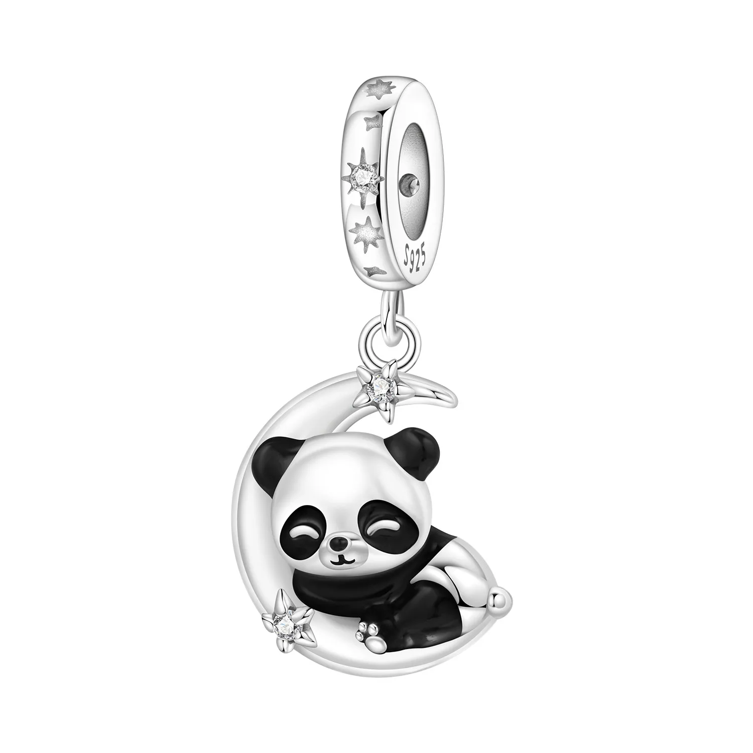 PANPOKI 925 Sterling Silver Panda Sleeping On The Moon Charms Beads Pendant Fit DIY Bracelet Necklace Jewelry Souvenir Gifts