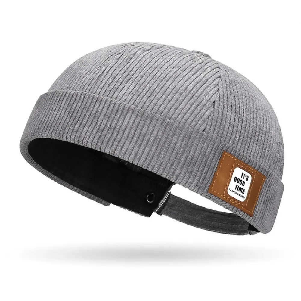 New Solid Color Corduroy Beanie Caps Hip Hop Streetwear Brimless Hat Melon Cap Adjustable Vintage Dome Hat Winter