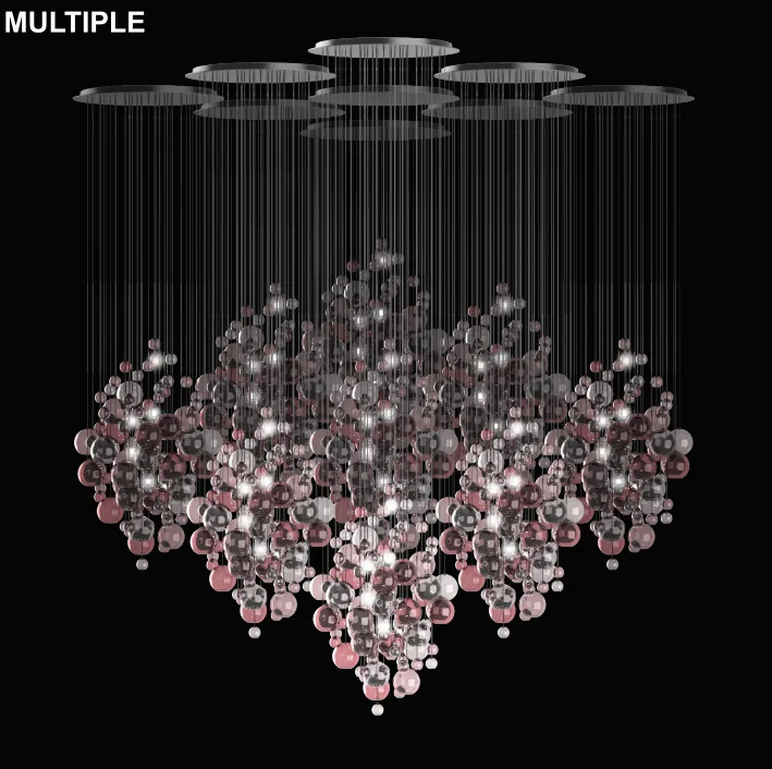 تصميم جديد الديكور الداخلي ردهة الفندق مشروع مخصص Led الثريا الحديثة الزجاج عاكس الضوء 80 زجاج كبير قلادة ضوء 100