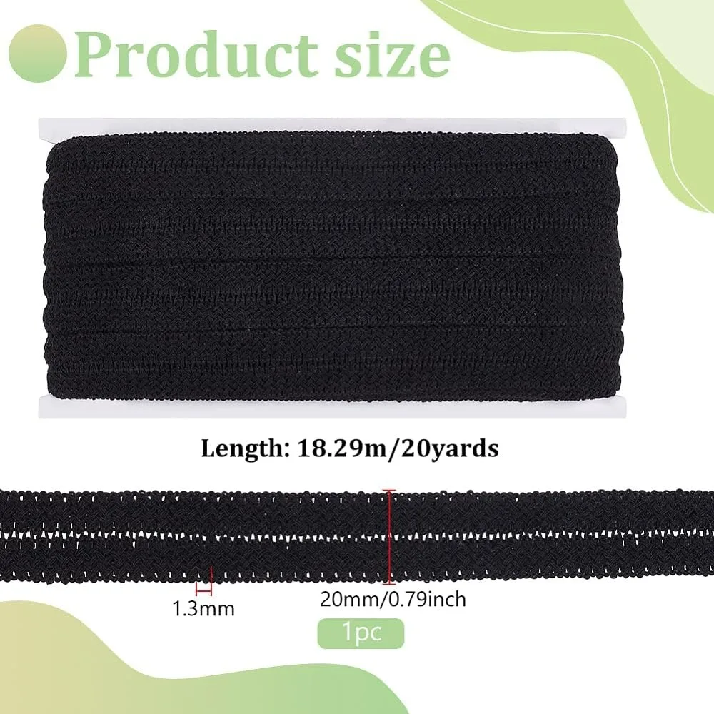 20 Yards Braided Cotton Lace Ribbon 3/4 inch Wide Knitted Folding Lace Trim Black Cotton Sewing Lace Trim for DIY Crafts